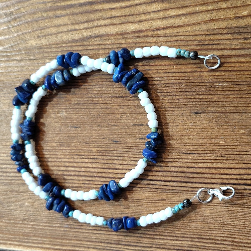 Elegant Blue and White Beaded Necklace,  Handmade Beach Beaded Necklace